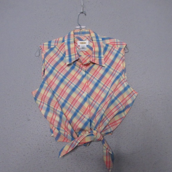 Talbots Tops - Vintage Talbots Top Madras Plaid Sleeveless Tie Front Button Cotton Pinup Picnic